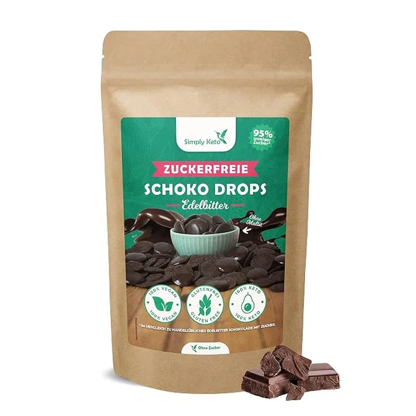 Simply Keto Schokodrops Edelbitter, zuckerfrei (750 g) Simply Keto Schokodrops Edelbitter, zuckerfrei (750 g)